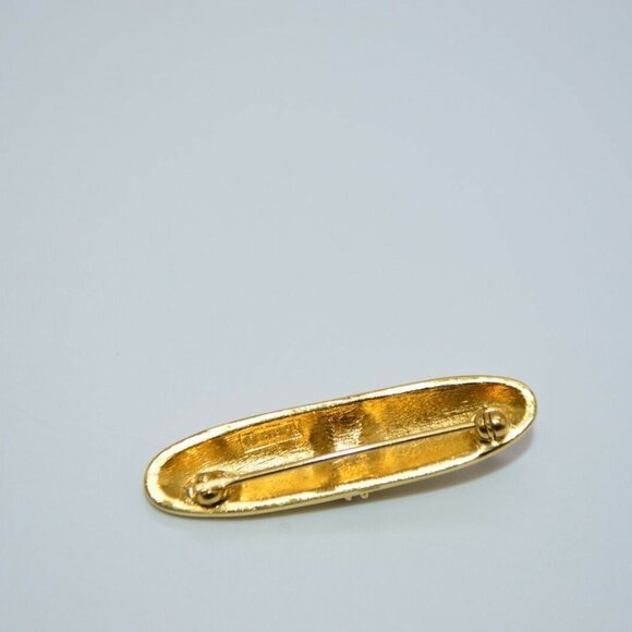 Crown Trifari Faux Pearl Gold Tone Bar Pin Vintage - Picture 4 of 4